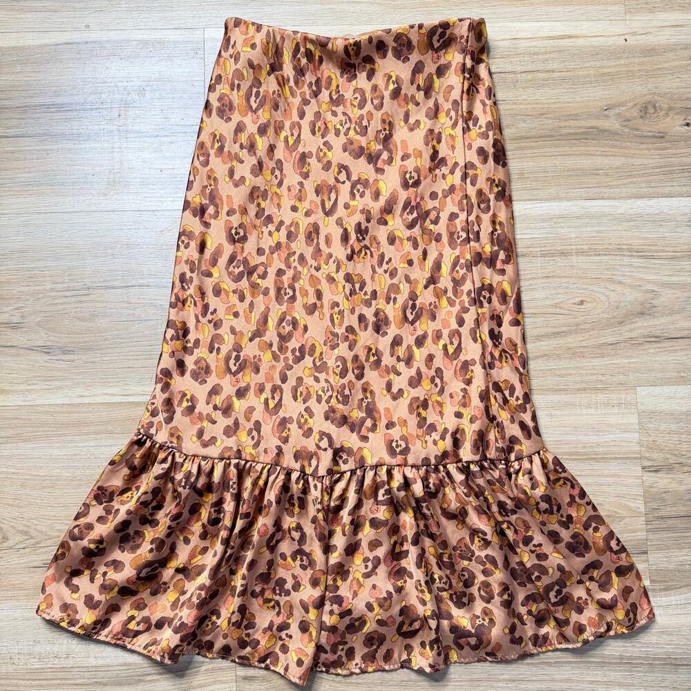 Forgotten Grace Satin Animal Print Midi Skirt Size XS